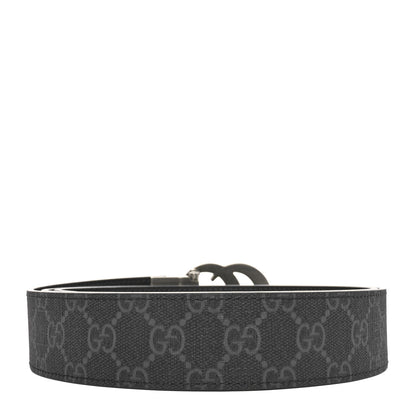 Gucci GG Supreme Monogram Plutone Calfskin Palladium Double G Reversible 37mm Belt 115 46 Black 2 of 6