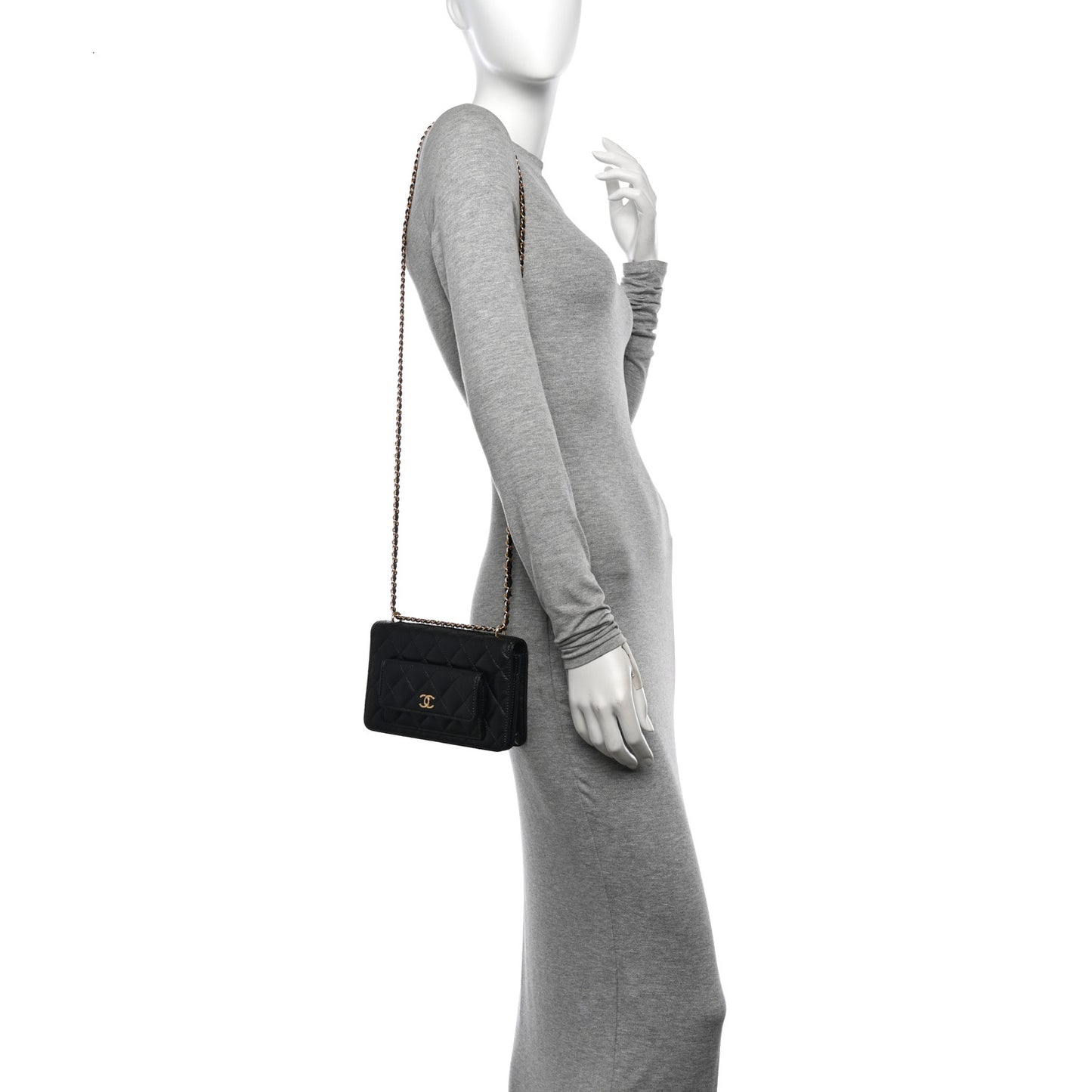 Caviar Quilted Pocket Clutch With Chain WOC Black