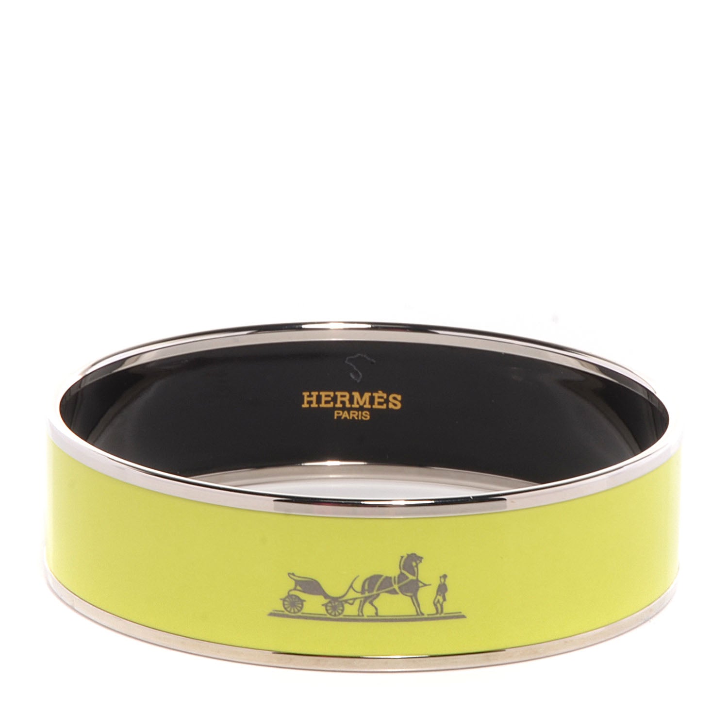 Hermes Enamel Wide Caleche Bracelet 65 Lime 1 of 5