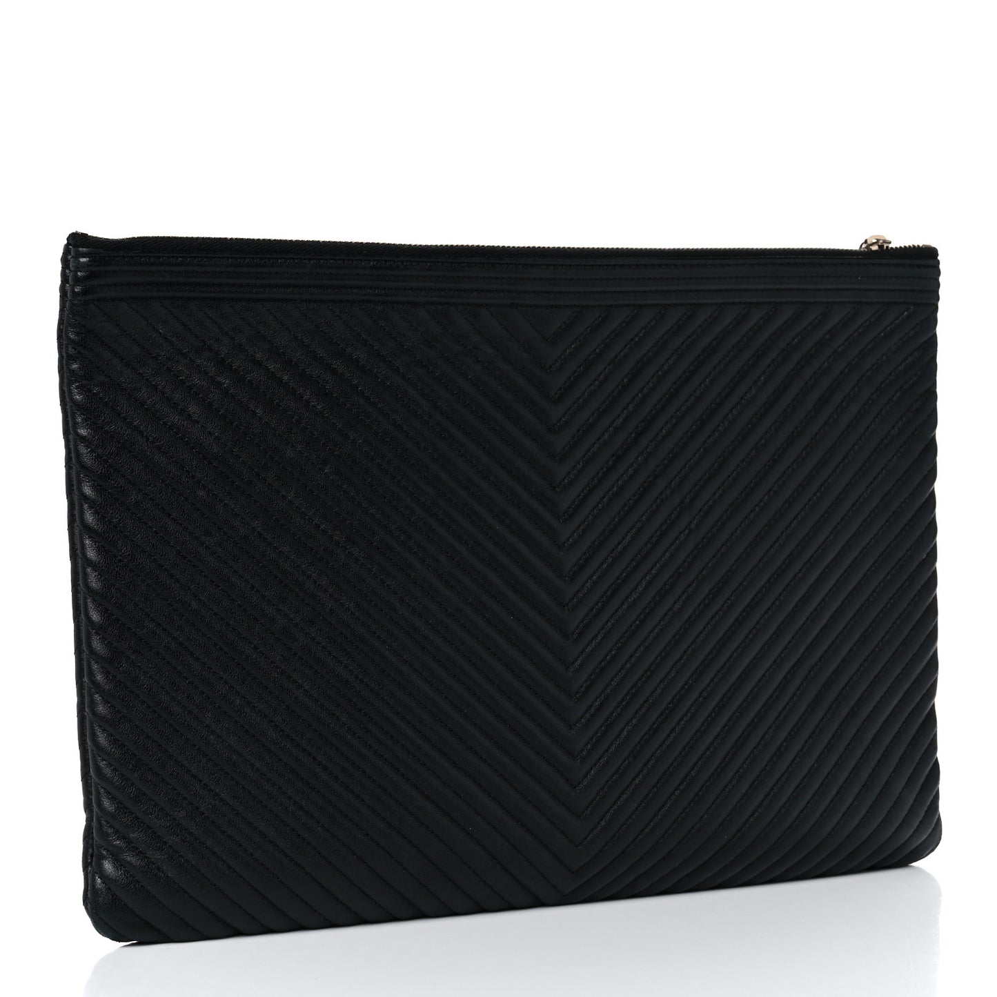 Calfskin Chevron Medium Boy Cosmetic Case Black