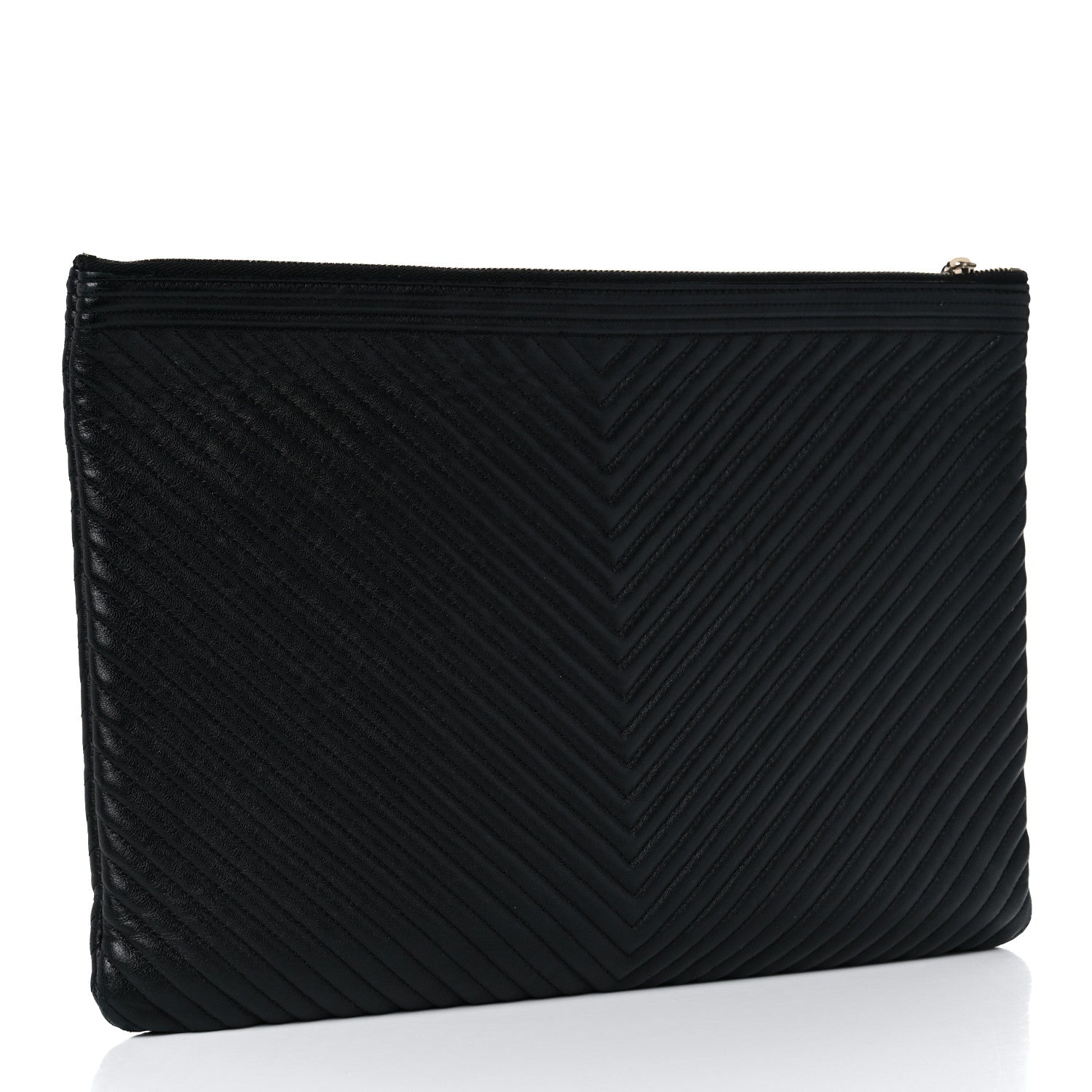 Chanel Calfskin Chevron Medium Boy Cosmetic Case Black 3 of 11