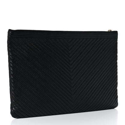 Chanel Calfskin Chevron Medium Boy Cosmetic Case Black 3 of 11
