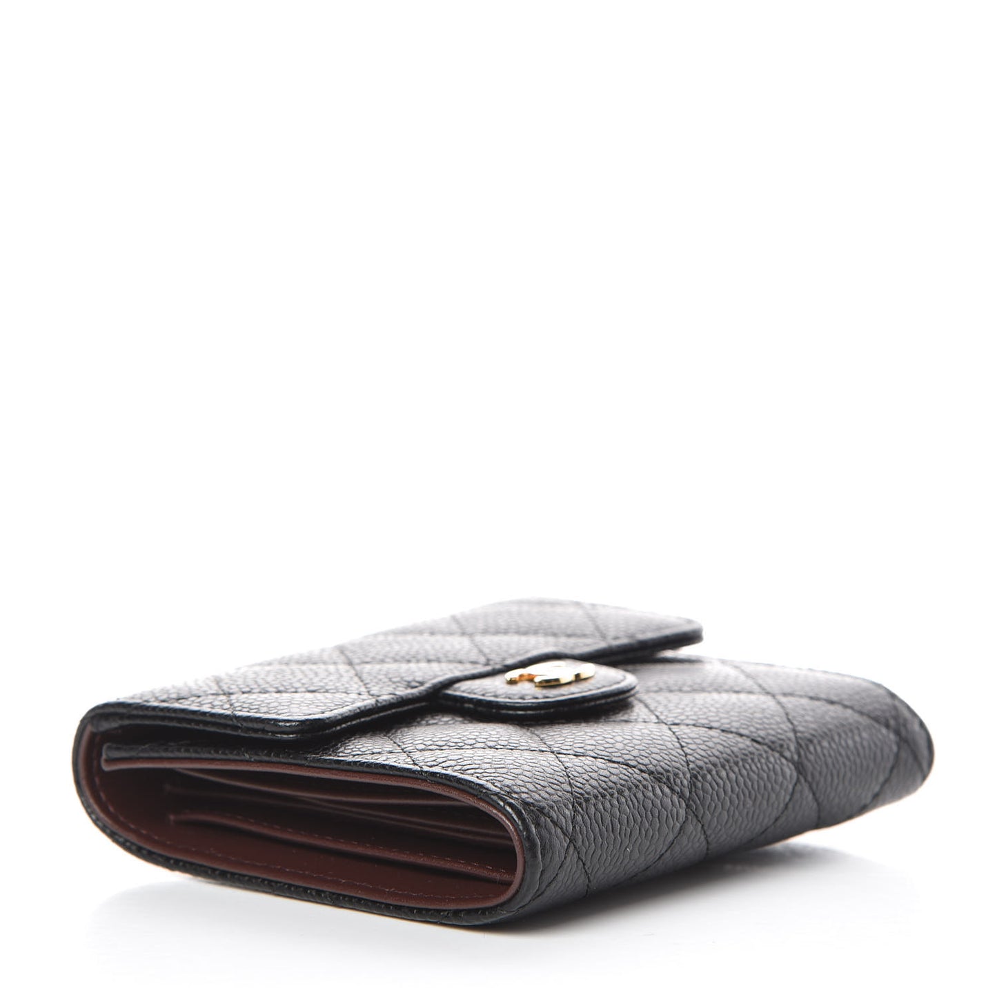 Caviar Quilted Compact Flap Wallet Black