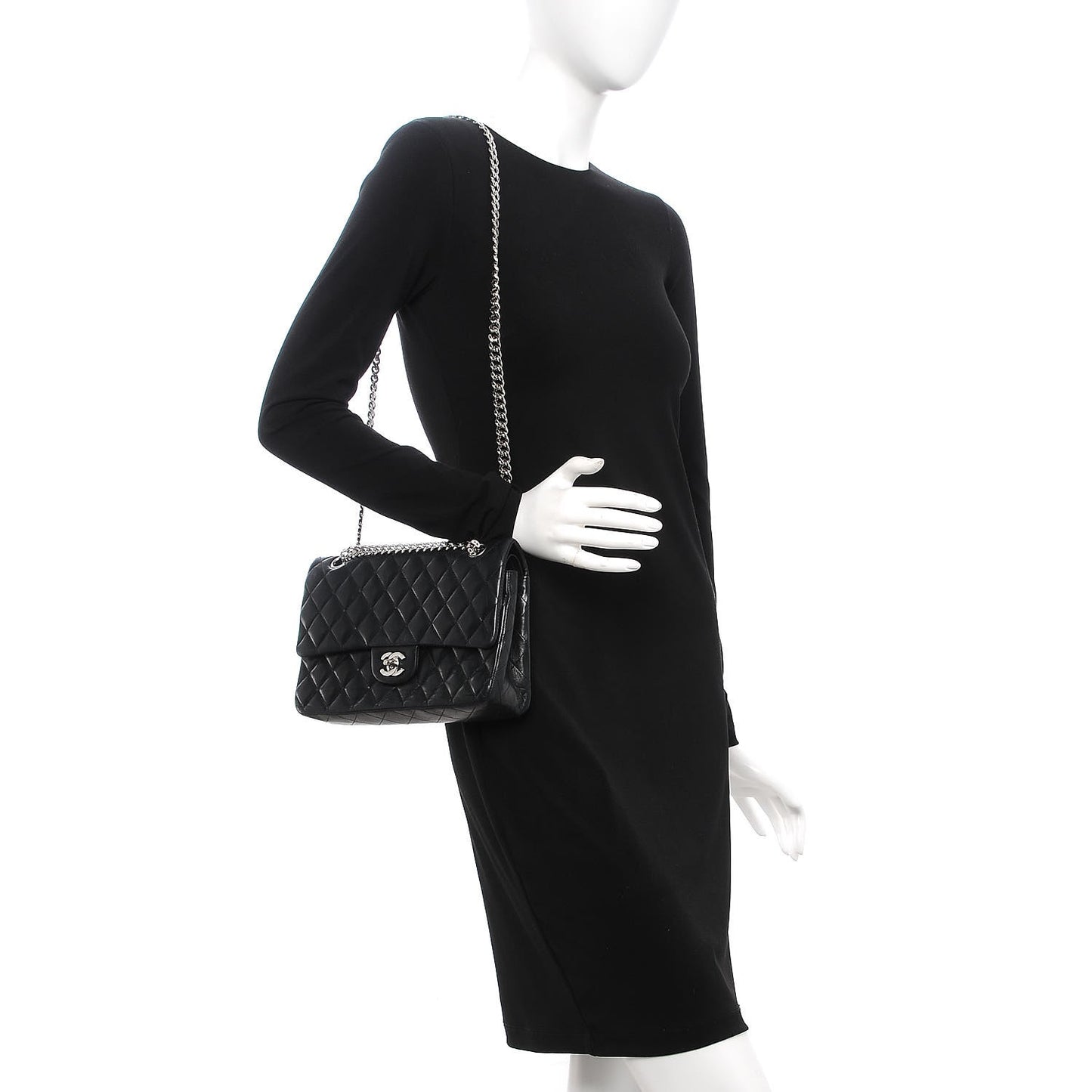 Lambskin Quilted Medium Double Flap Bijoux Chain Black