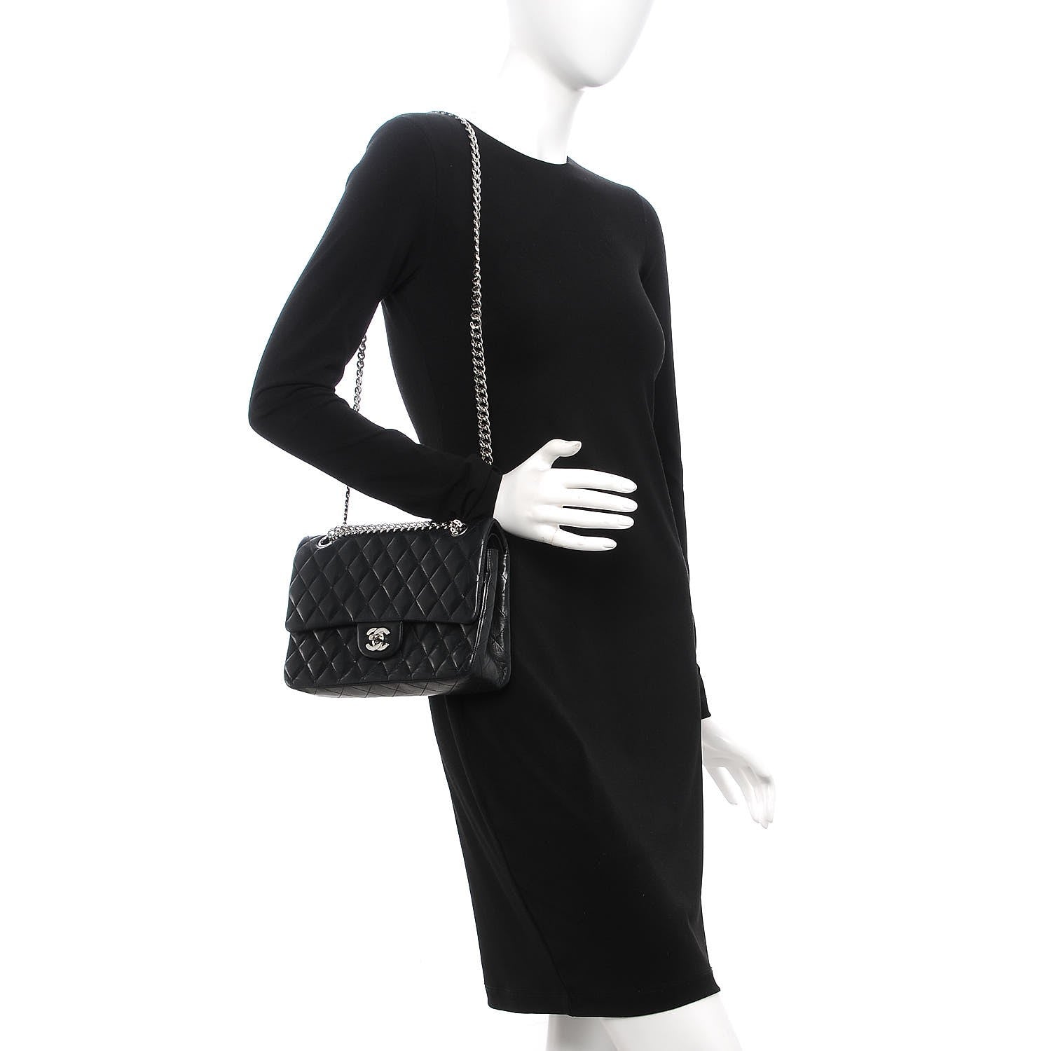 Chanel Lambskin Quilted Medium Double Flap Bijoux Chain Black 2 of 10