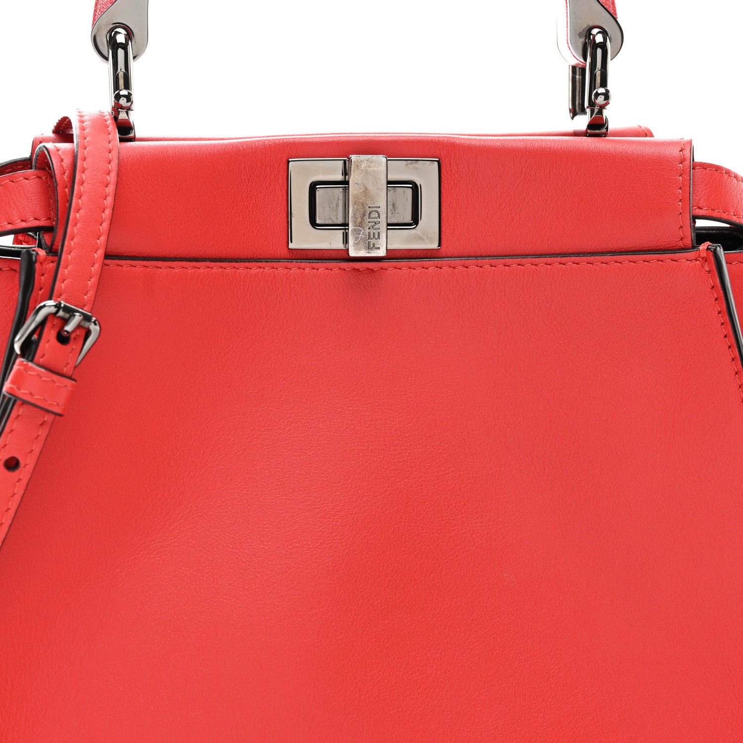 Fendi Vitello Seta Nappa Mini Plexi Handle Peekaboo Iconic Satchel Pomodoro 7 of 9