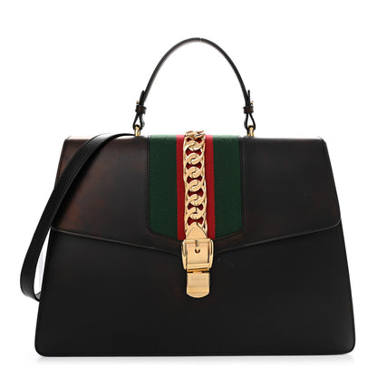 Gucci Calfskin Maxi Sylvie Top Handle Bag Black 1 of 15