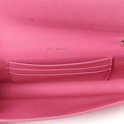 Balenciaga Signature Grained Calfskin Logo Ville Wallet on Chain Bubble Gum Black 4 of 8