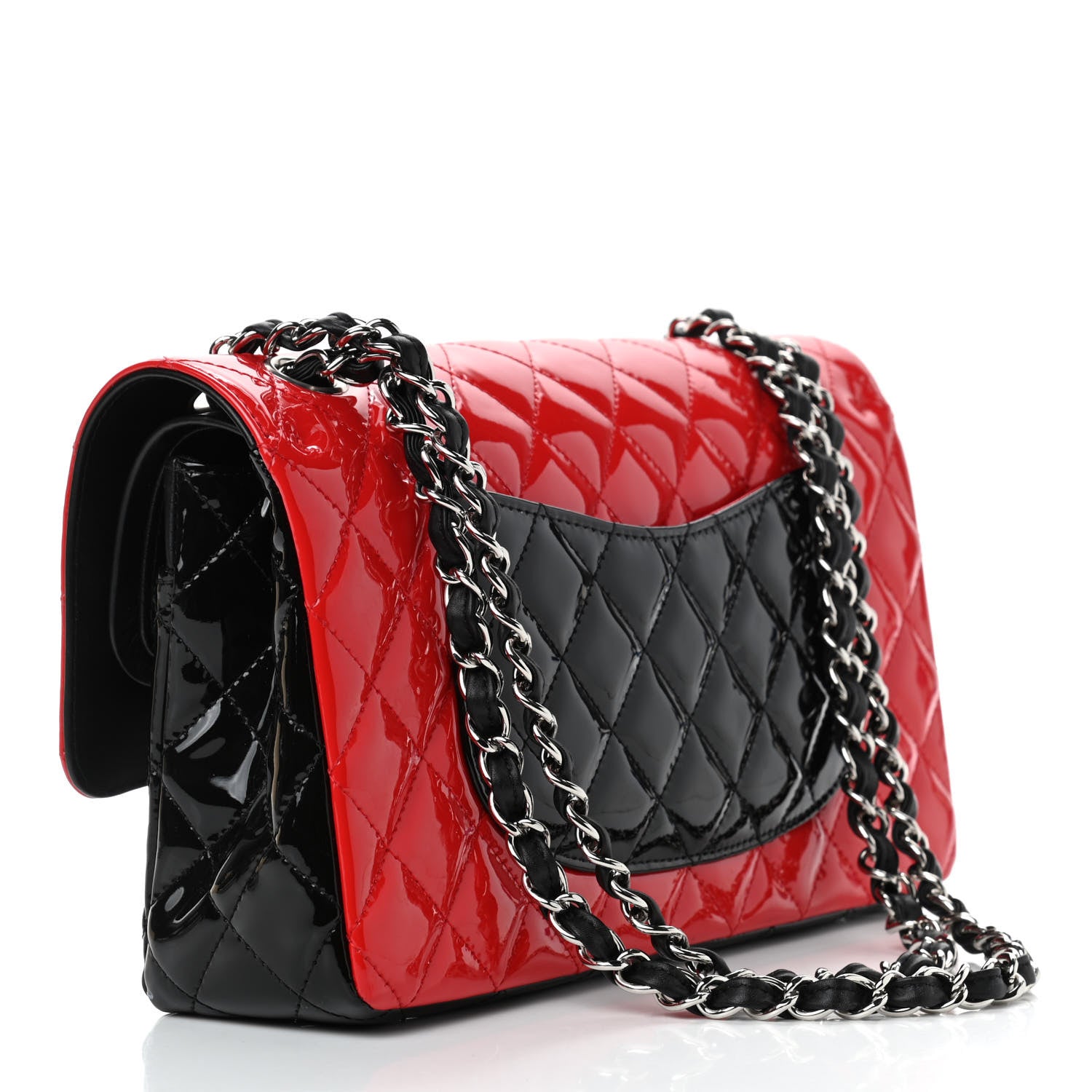 Chanel Patent Calfskin Quilted Bi-Color Medium Double Flap Red Black 2 of 13