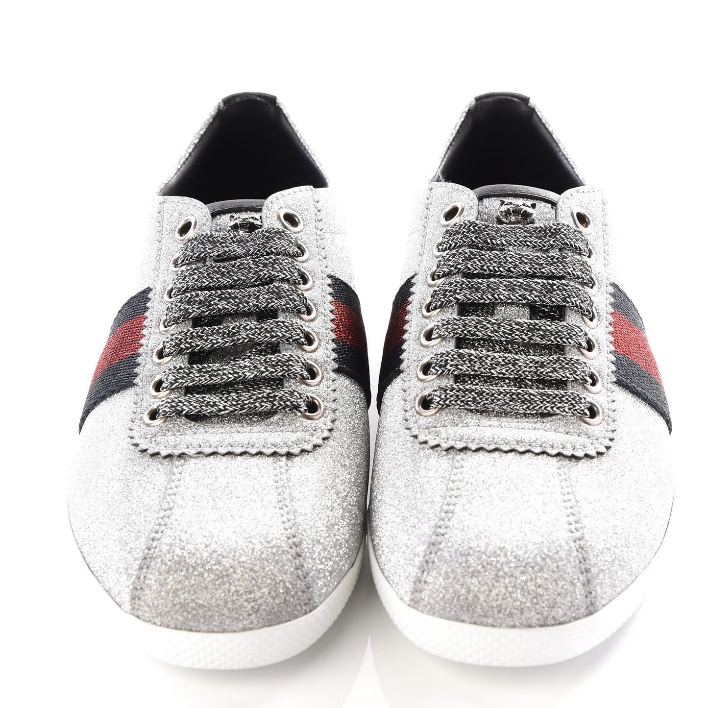 Glitter Fabric Studded Web Sneakers 36 Silver