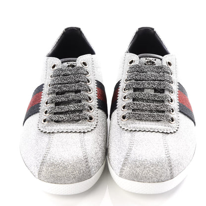 Gucci Glitter Fabric Studded Web Sneakers 36 Silver 3 of 8