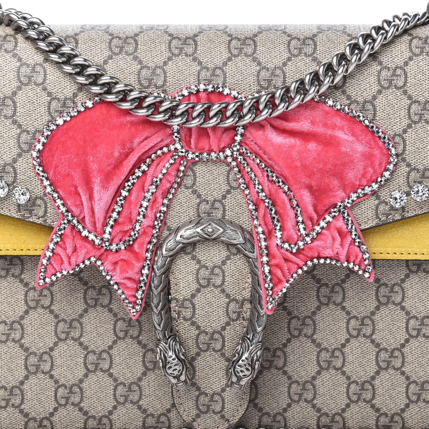 GG Supreme Monogram Crystal Bow Embroidered Medium Dionysus Shoulder Bag Yellow