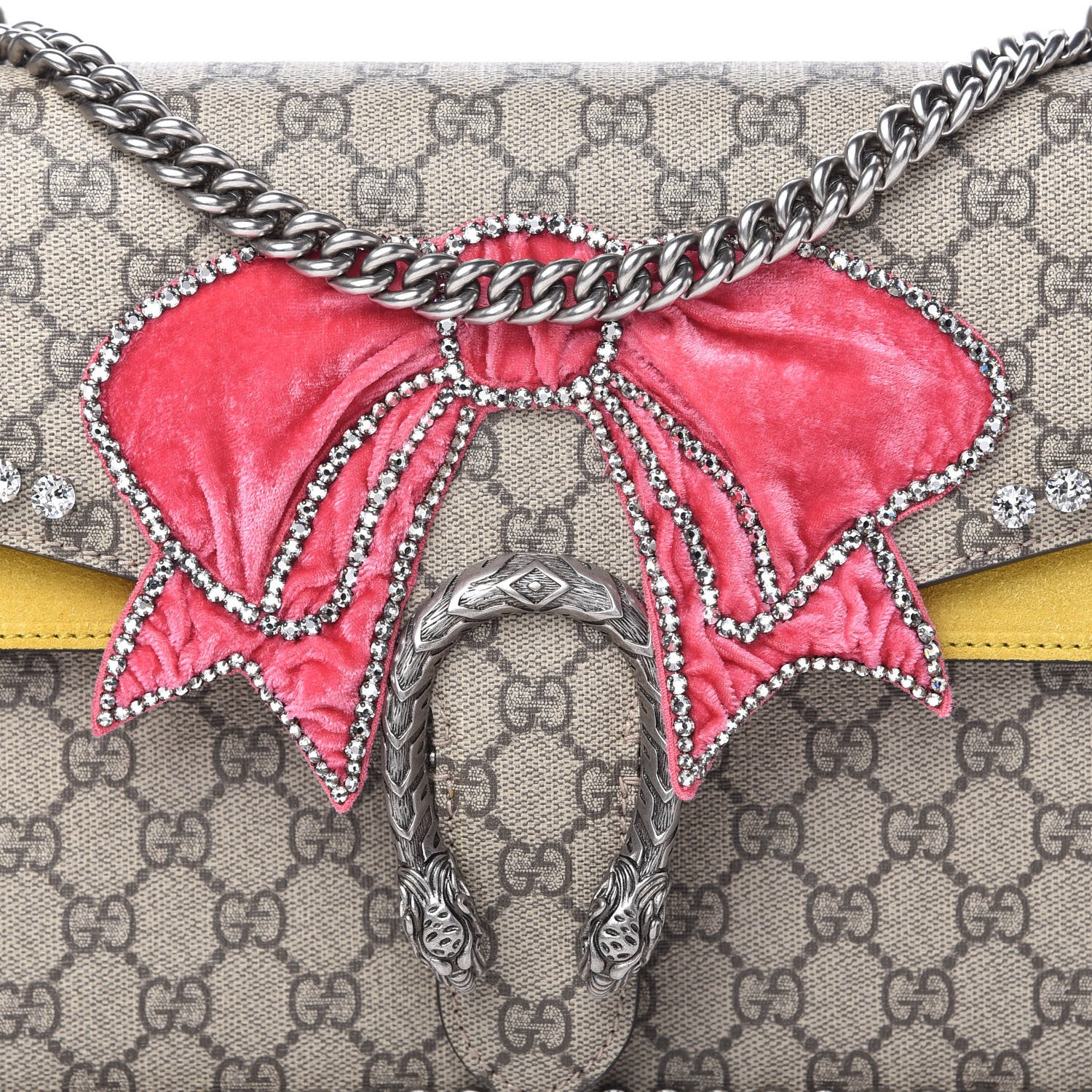 Gucci GG Supreme Monogram Crystal Bow Embroidered Medium Dionysus Shoulder Bag Yellow 10 of 10