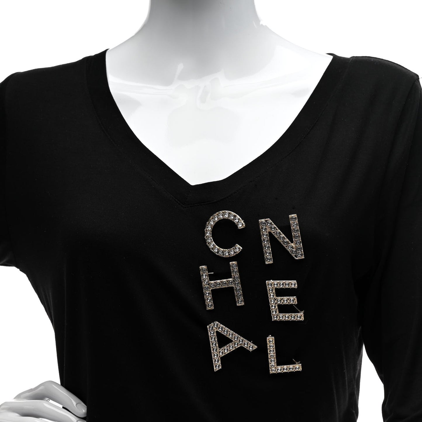 Crystal Cha-Nel Logo Brooch Set Gold