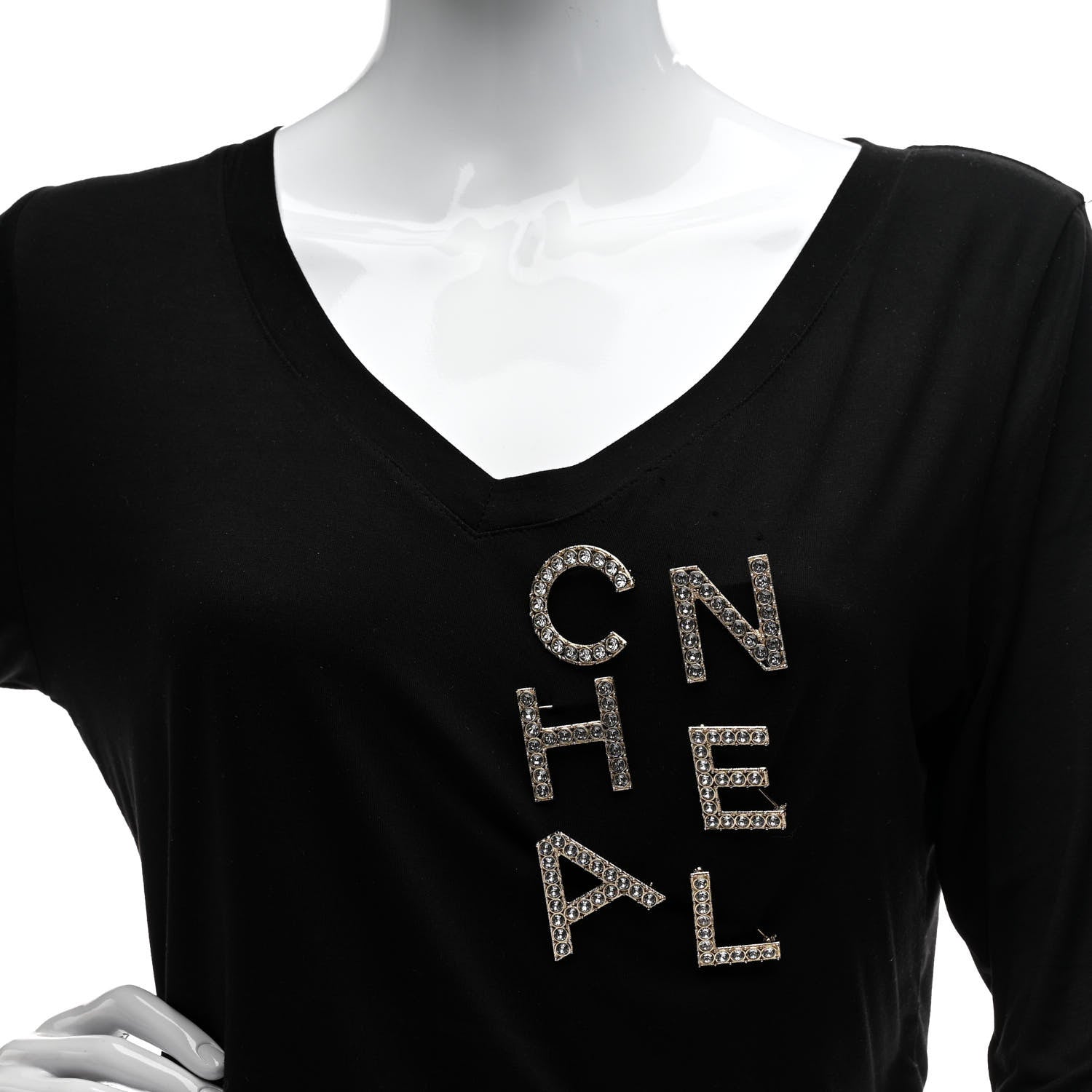 Chanel Crystal Cha-Nel Logo Brooch Set Gold 2 of 5