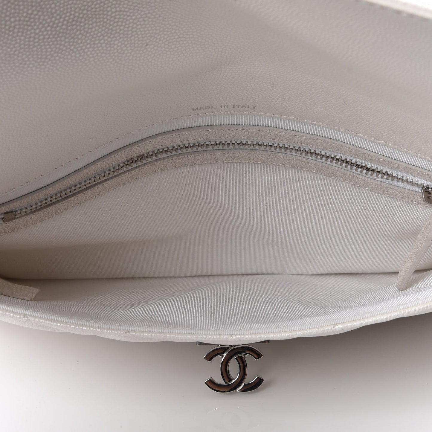 Caviar Quilted Medium Golden Class Pouch White