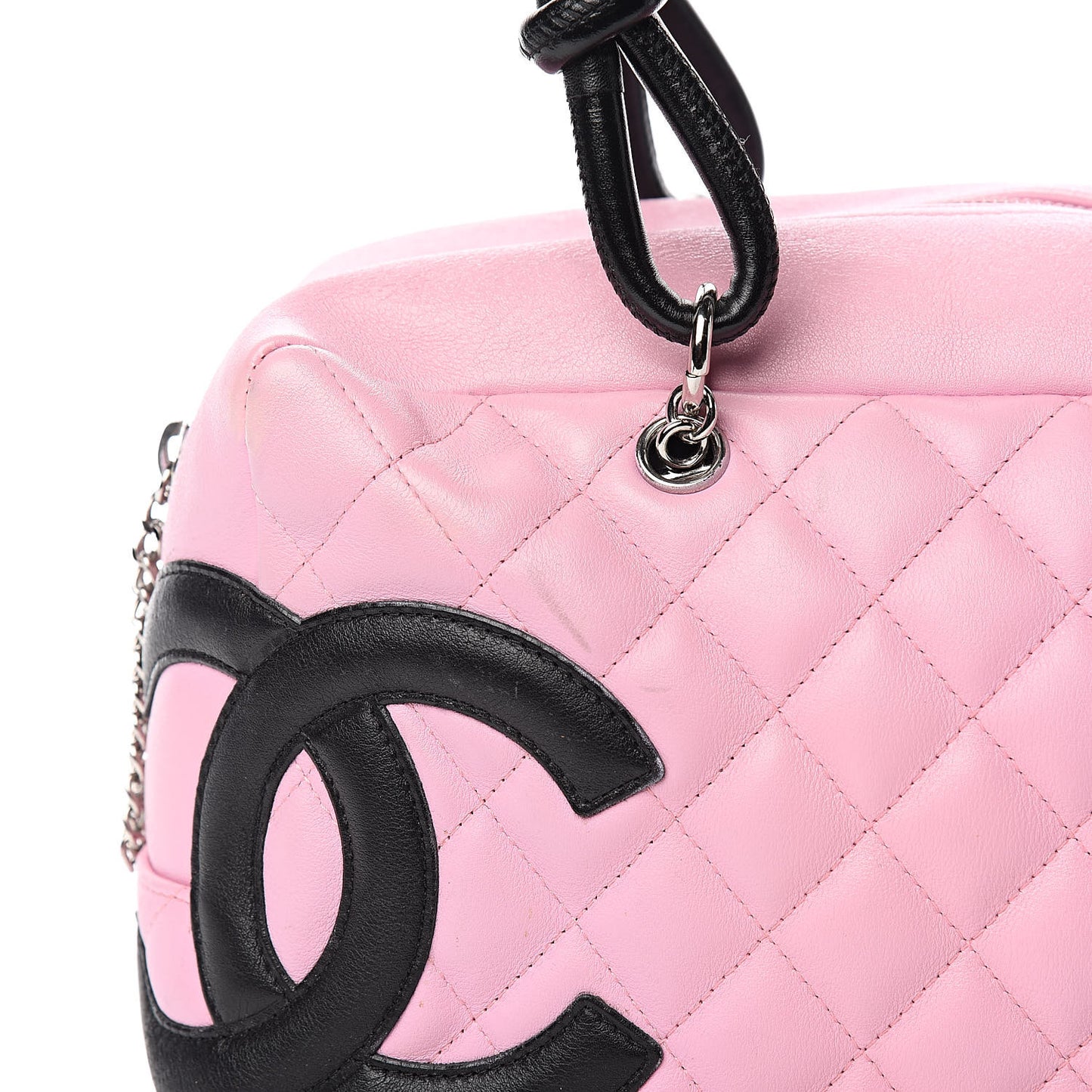 Calfskin Quilted Large Cambon Bowler Pink Black