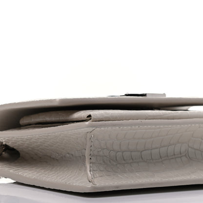 Saint Laurent Calfskin Crocodile Embossed Monogram Sunset Chain Wallet Crema Soft 6 of 7