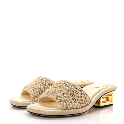 Fendi Raffia Intreccio Baguette 60mm Slide Sandals 38 Paglia 3 of 8