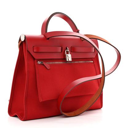 Hermes Military Toile Vache Hunter Herbag Zip PM 31 Rouge Piment 4 of 12