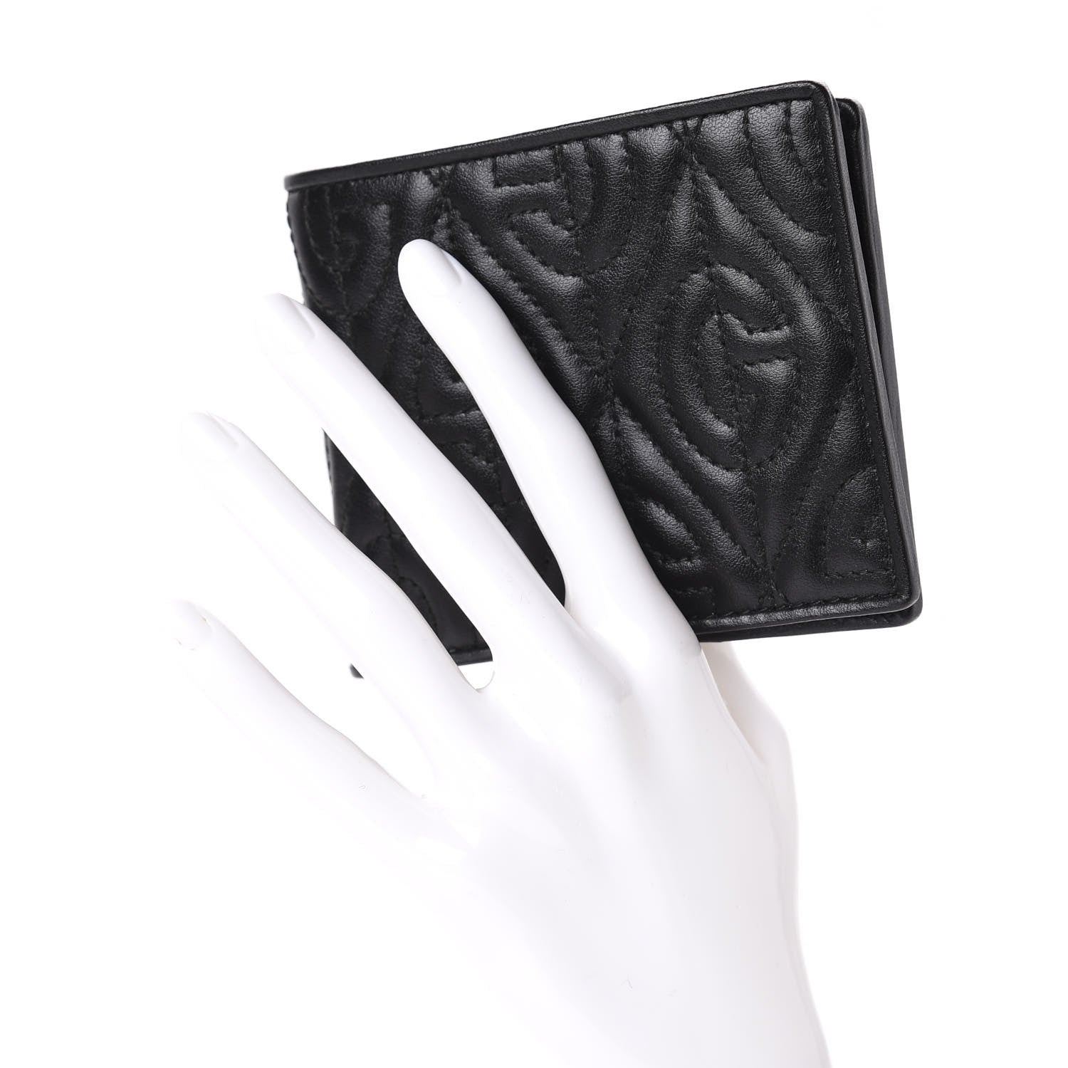Gucci Calfskin G Rhombus Quilted Bi-Fold Wallet Black 2 of 7