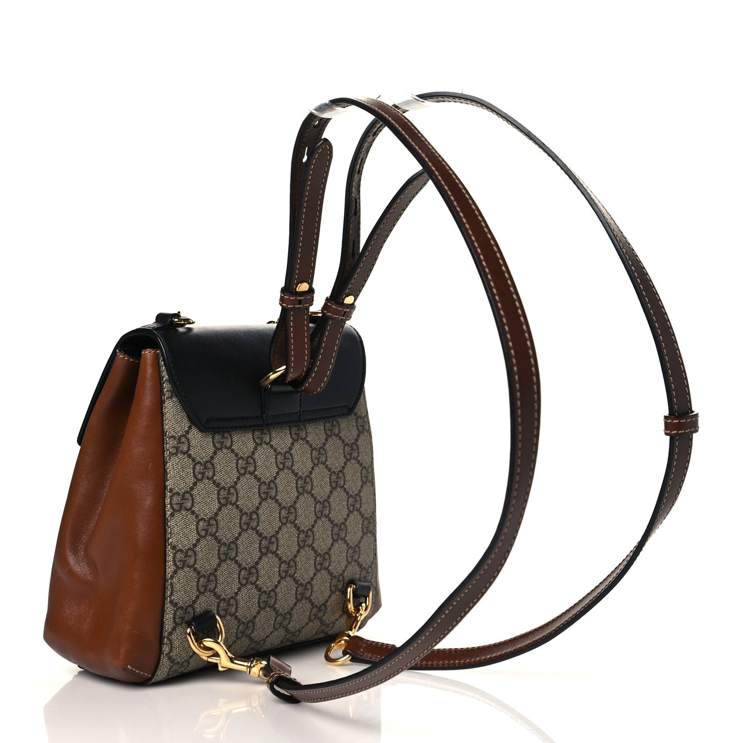 GG Supreme Monogram Calfskin Padlock Backpack Beige Cuir Black
