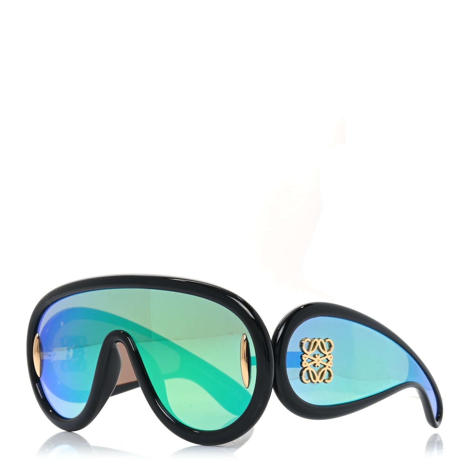 Loewe Acetate Mirrored Anagram Wave Mask Sunglasses LW40108I Black Green 1 of 7