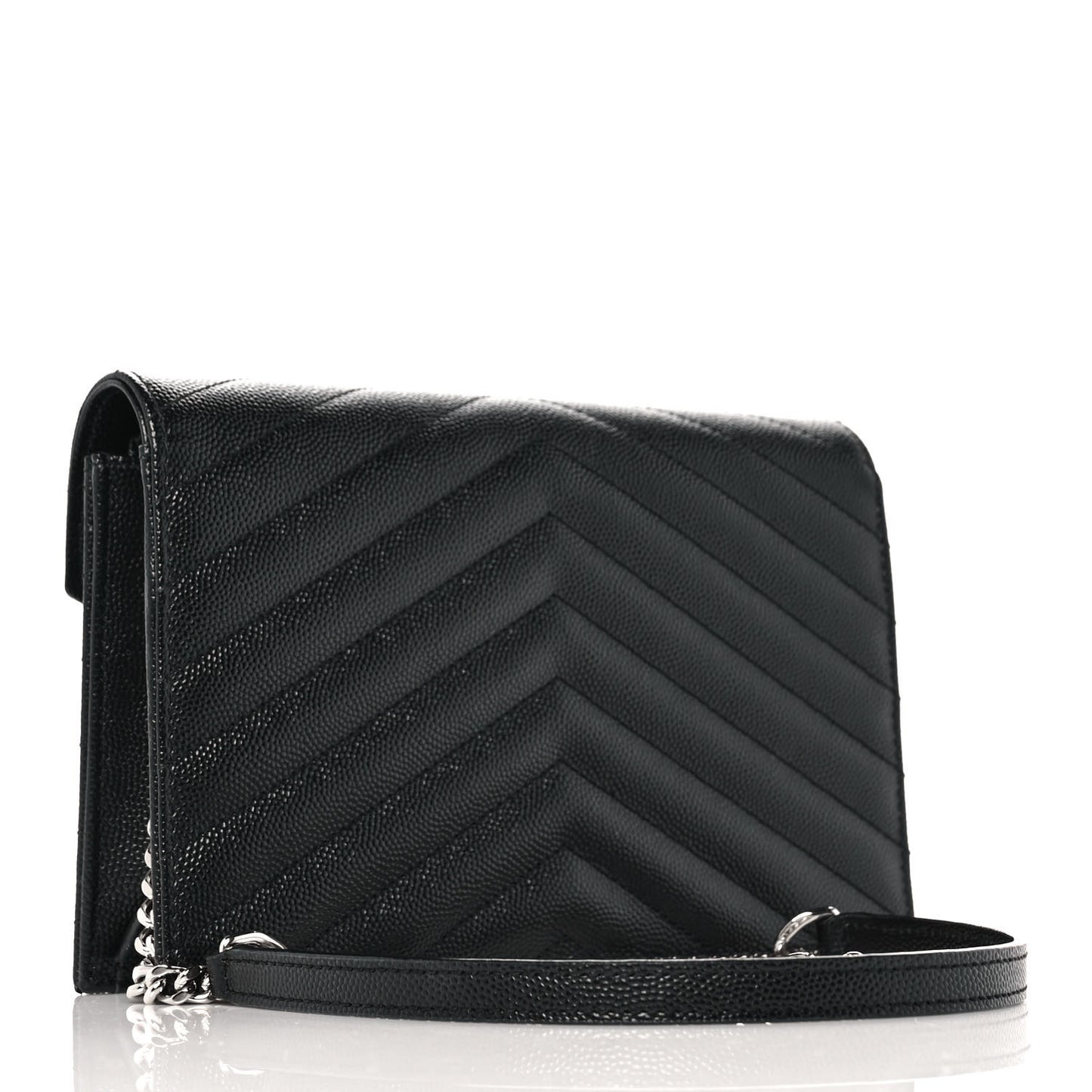 Grain De Poudre Matelasse Chevron Monogram Envelope Chain Wallet Black