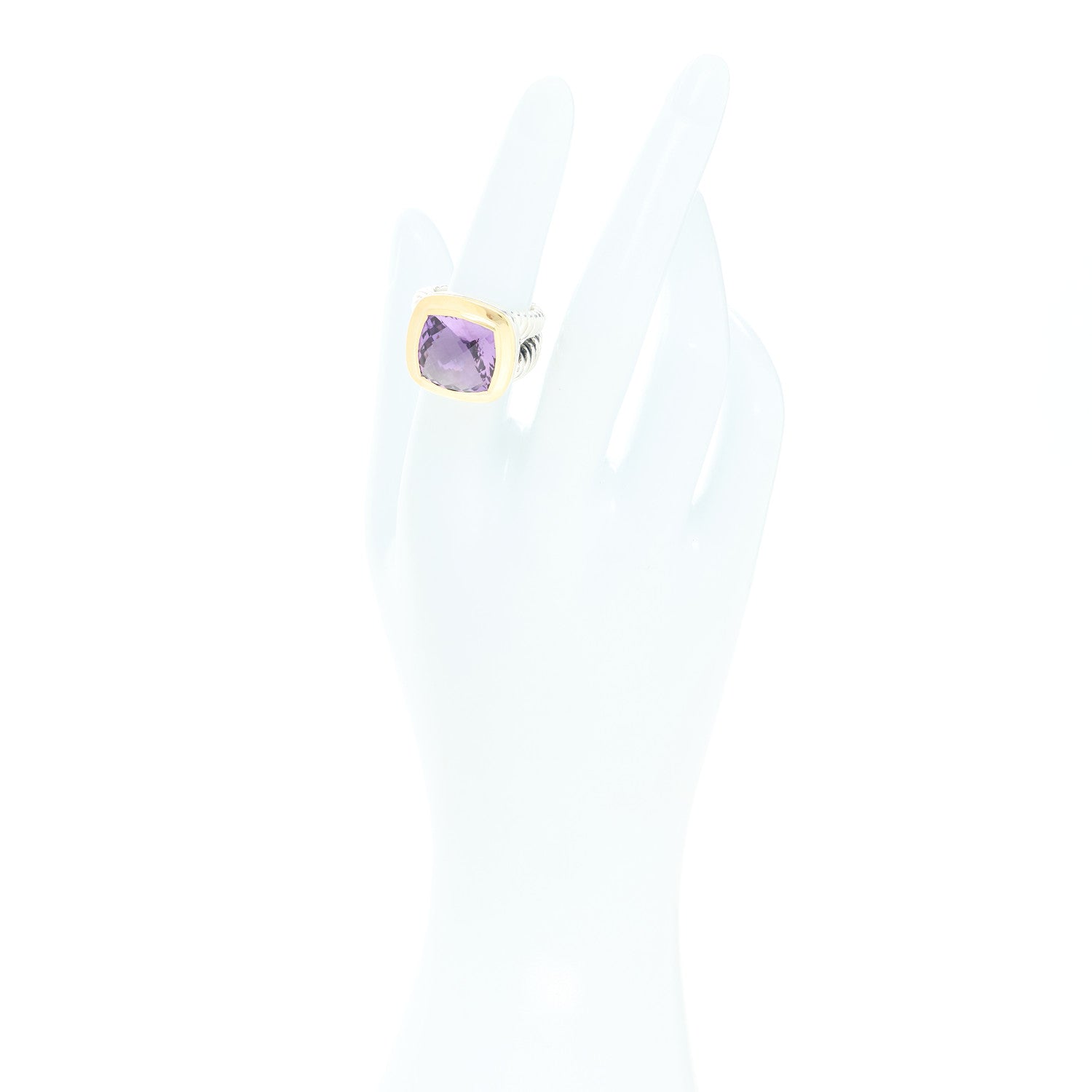 David Yurman Sterling Silver 18K Yellow Gold Amethyst 14mm Albion Ring 53 6.25 2 of 5