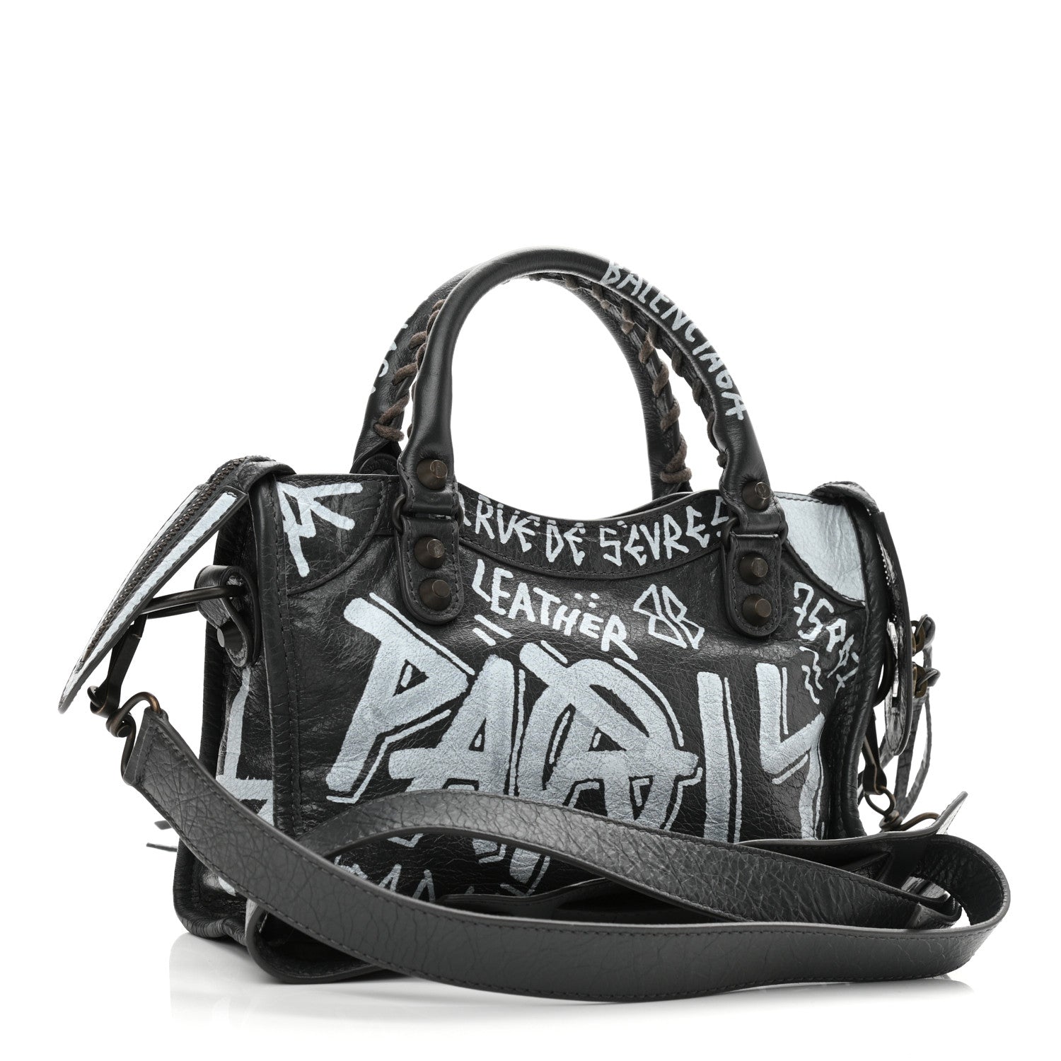 Balenciaga Agneau Arena Graffiti All Over Classic Hardware Mini City Gris Fossile White 3 of 10