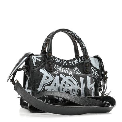 Balenciaga Agneau Arena Graffiti All Over Classic Hardware Mini City Gris Fossile White 3 of 10