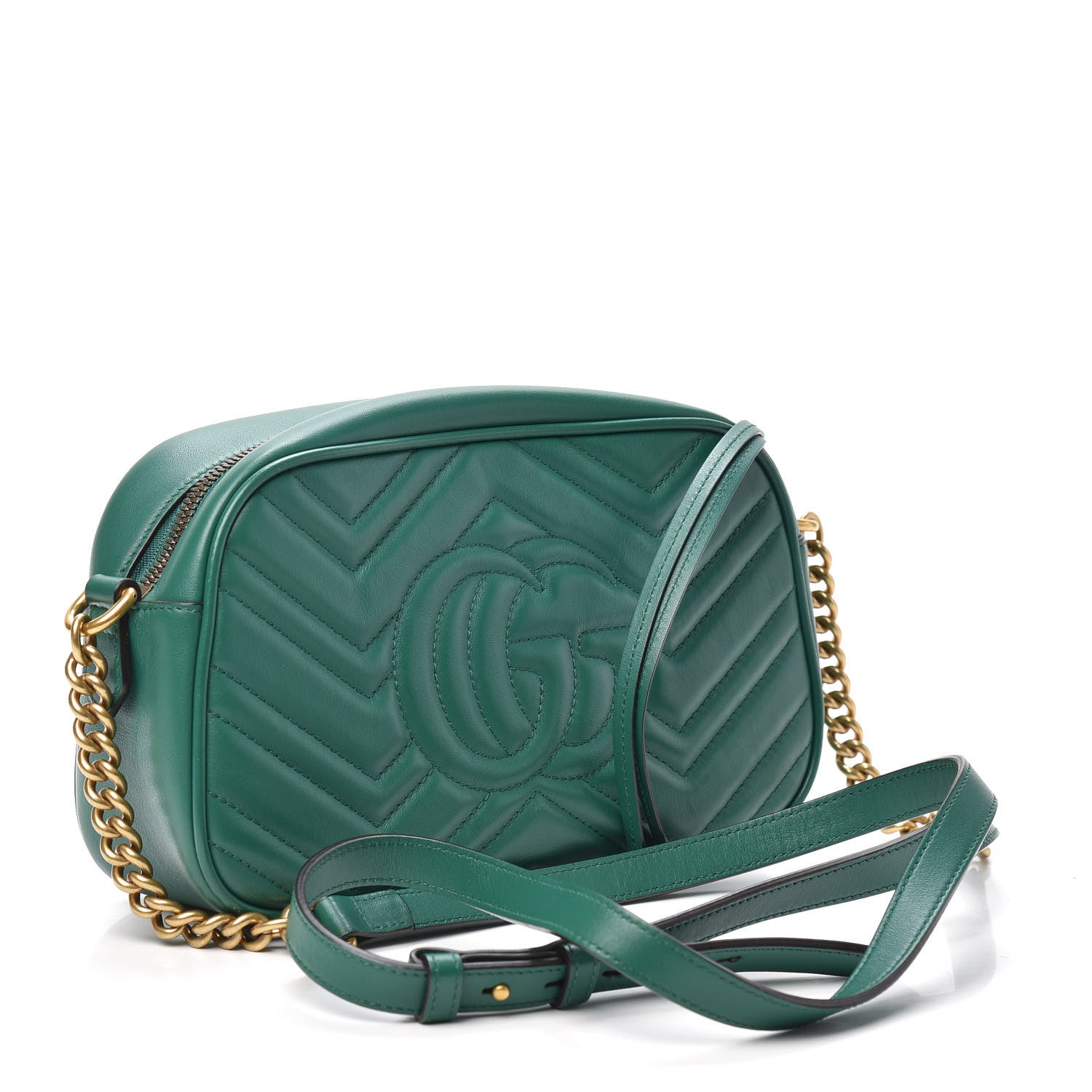 Gucci Calfskin Matelasse Small GG Marmont Chain Shoulder Bag Emerald Green 3 of 10