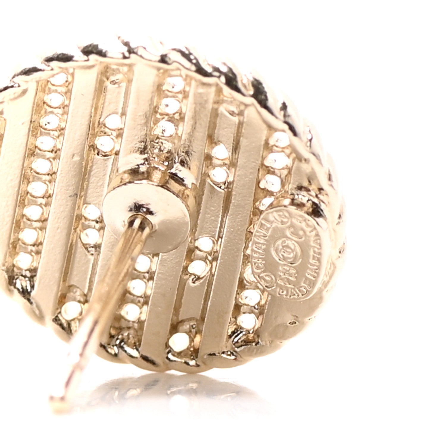Chanel Chain CC Round Earrings Gold White 4 of 4