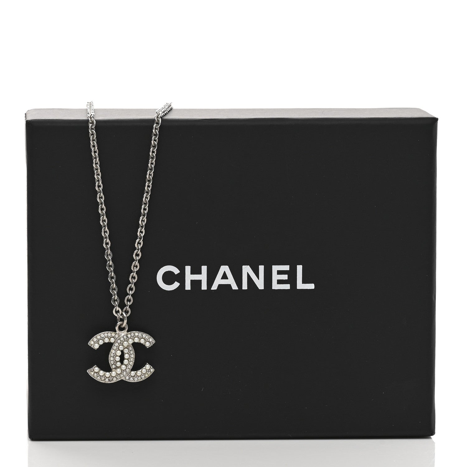 Chanel Crystal Pearl CC Pendant Necklace Silver 7 of 7