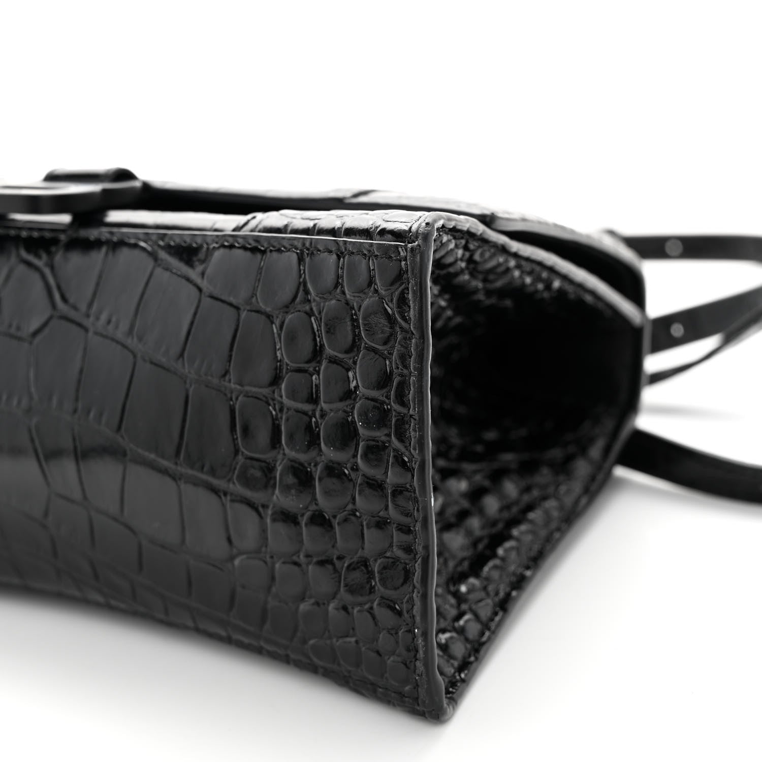 Balenciaga Shiny Calfskin Monochrome Crocodile Embossed Small Hourglass Top Handle Bag Black 9 of 11
