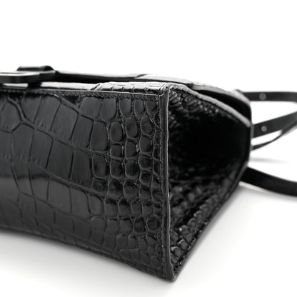 Balenciaga Shiny Calfskin Monochrome Crocodile Embossed Small Hourglass Top Handle Bag Black 9 of 11