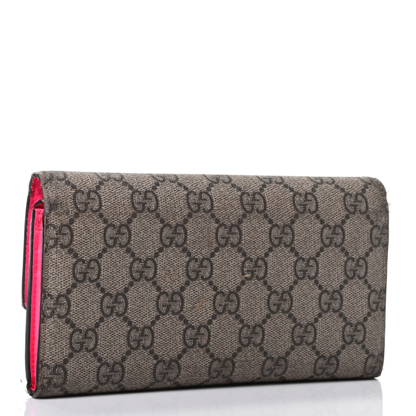 GG Supreme Monogram Continental Heart Wallet Fluorescent Fuchsia