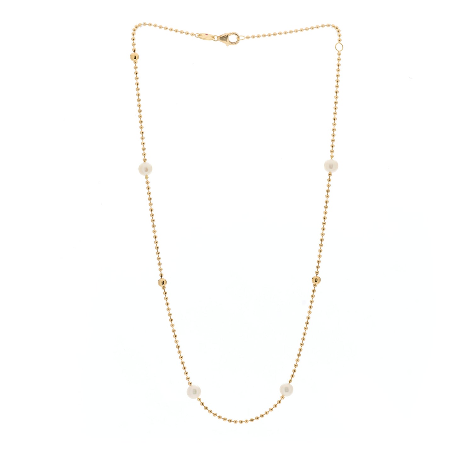 18K Yellow Gold Pearl Bead Station Necklace