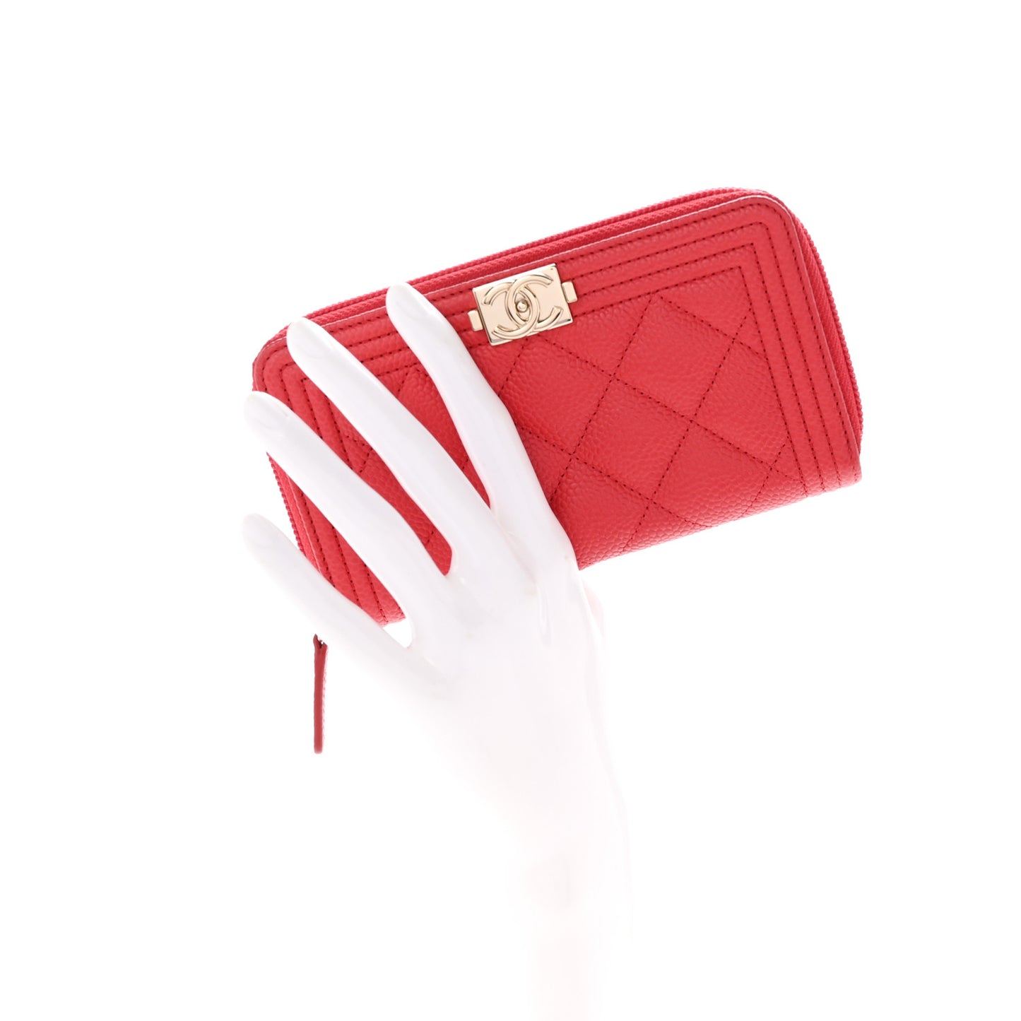 Caviar Quilted Small Boy Zip Around Wallet Red
