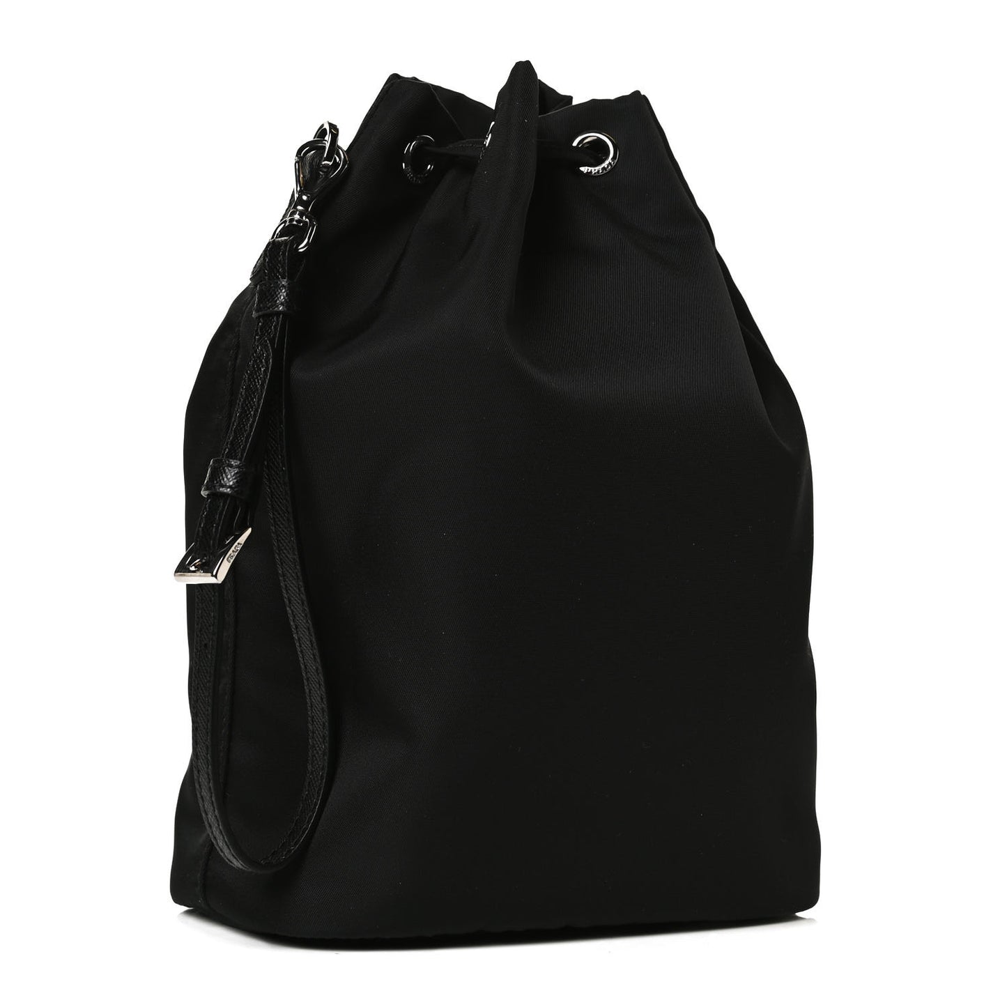 Saffiano Tessuto Nylon Vela Bucket Wristlet Black