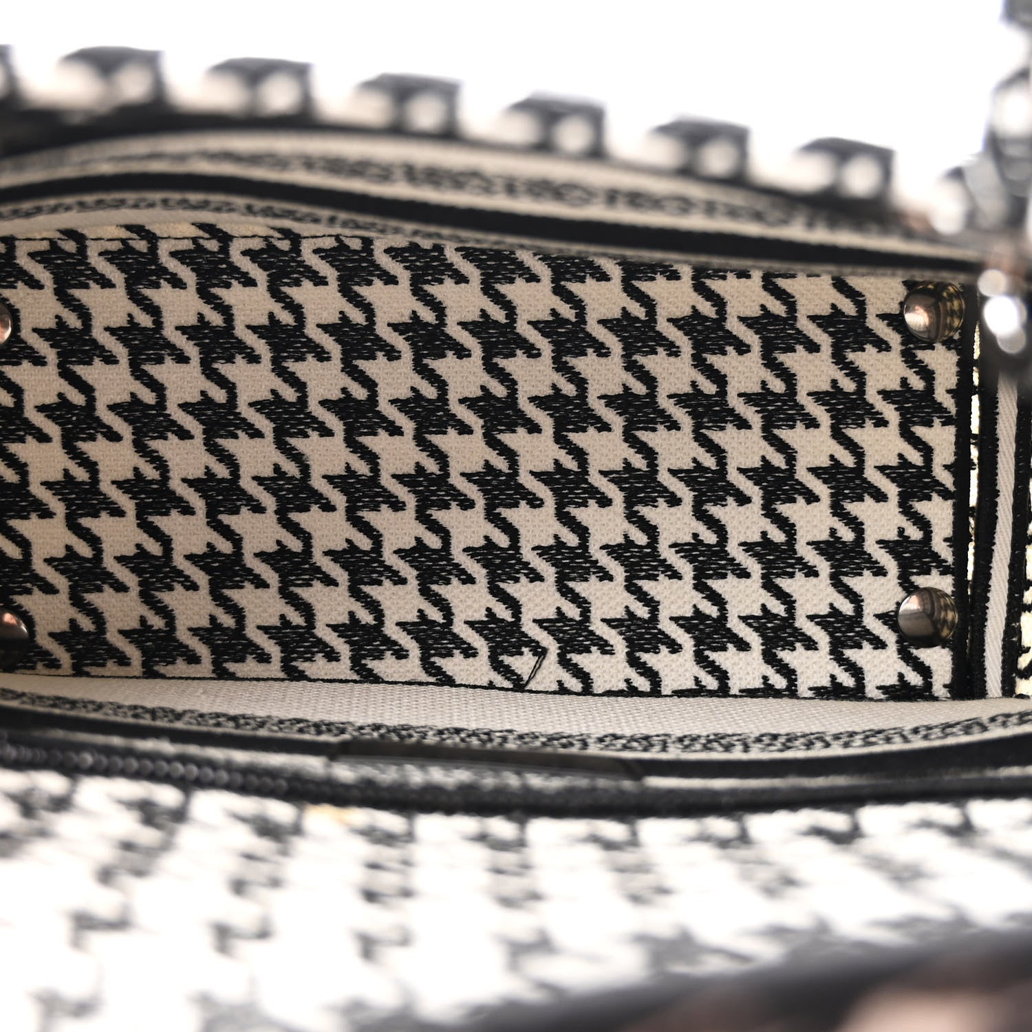 Christian Dior Canvas Houndstooth Embroidered Medium Lady D-Lite Black White 5 of 12