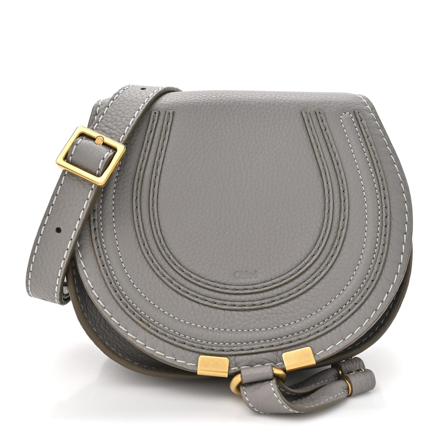 Chloe Grained Calfskin Small Marcie Saddle Bag Cashmere Grey 2 of 21