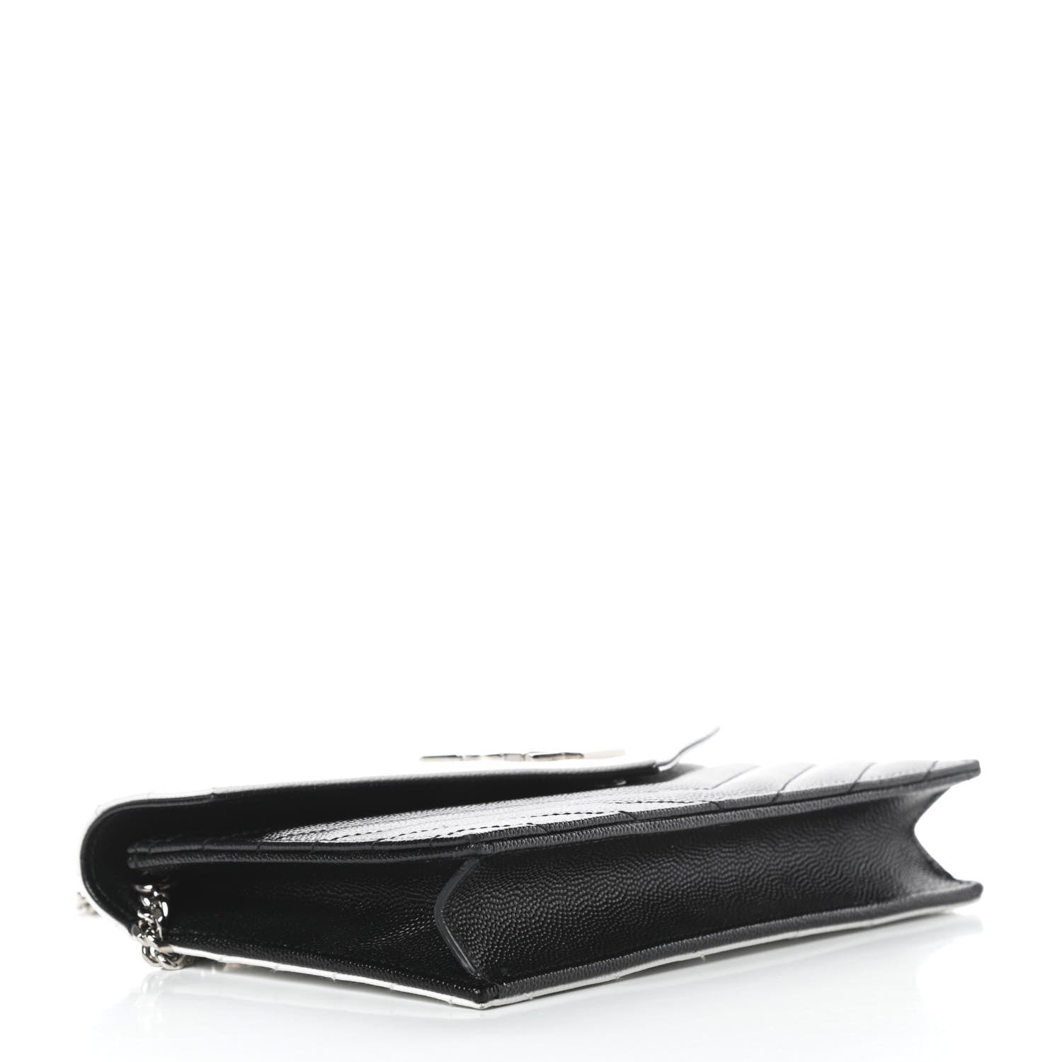 Saint Laurent Grain De Poudre Matelasse Chevron Monogram Envelope Chain Wallet Pearl White Black 4 of 11
