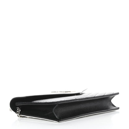 Saint Laurent Grain De Poudre Matelasse Chevron Monogram Envelope Chain Wallet Pearl White Black 4 of 11