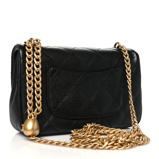 Caviar Quilted Mini Sweetheart Rectangular Flap Black