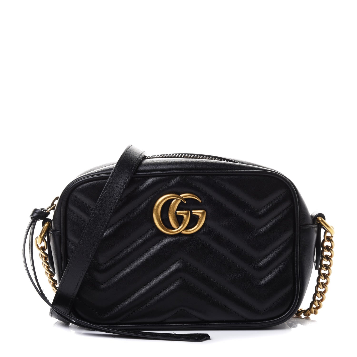 Gucci Calfskin Matelasse Mini GG Marmont Chain Shoulder Bag Black 1 of 4