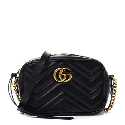 Gucci Calfskin Matelasse Mini GG Marmont Chain Shoulder Bag Black 1 of 4
