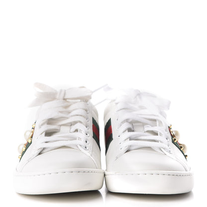 Gucci Calfskin Web Pearl Studded Womens Ace Sneakers 35 White 2 of 11