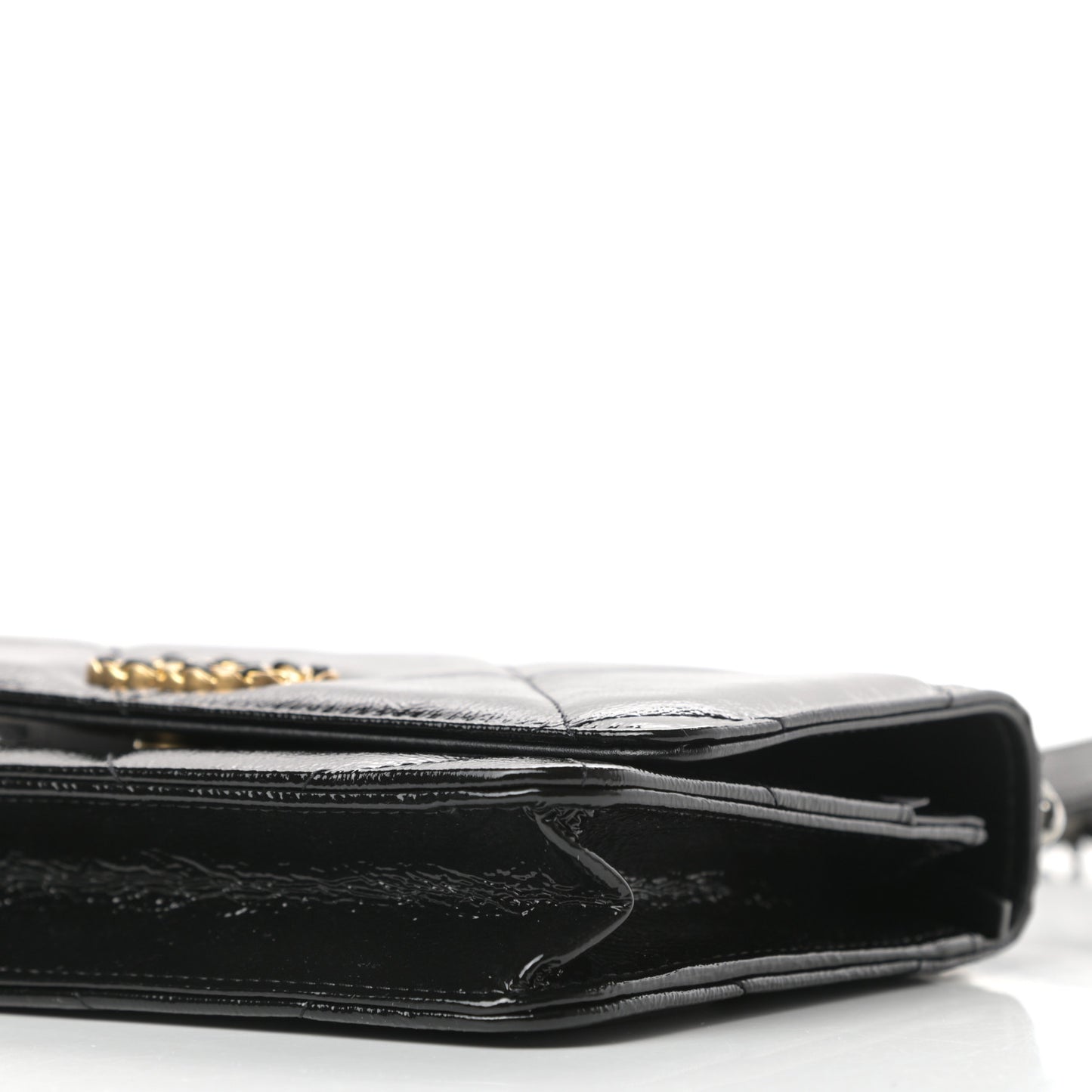 Shiny Crumpled Calfskin Quilted Chanel 19 Wallet On Chain WOC Black