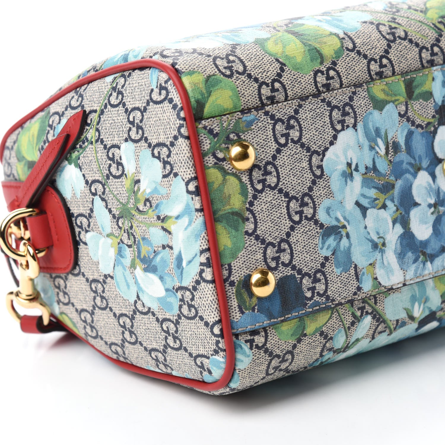 Gucci GG Supreme Monogram Blooms Small Boston Beige Blue Navy Hibiscus Red 6 of 10